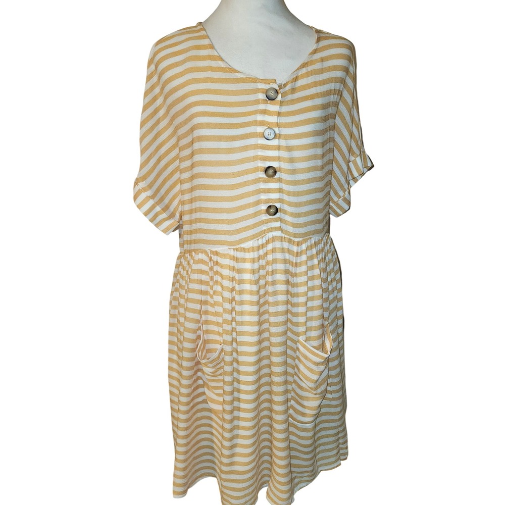By Together Mustard Yellow Striped Button Front Pocket Dress Size Small